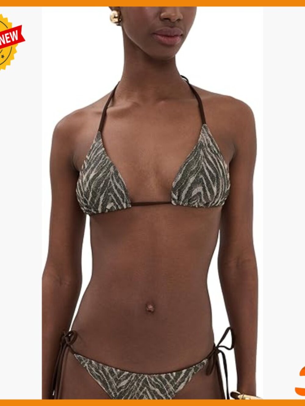 Women's Triangle Halter Bikini Top, Zebra Print, Adjustable Ties